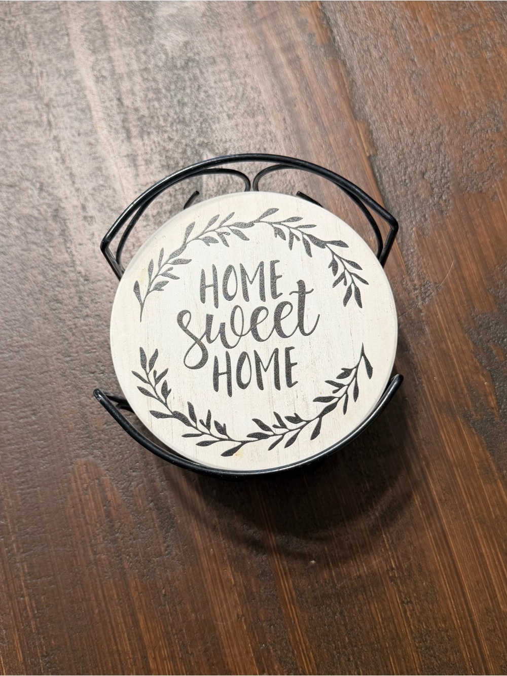 Home Sweet Home Decorative Coasters - White and Black Set of 5 with Holder